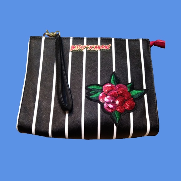 Betsey Johnson Handbags - Betsey Johnson Black & White Pin Stripe Clutch